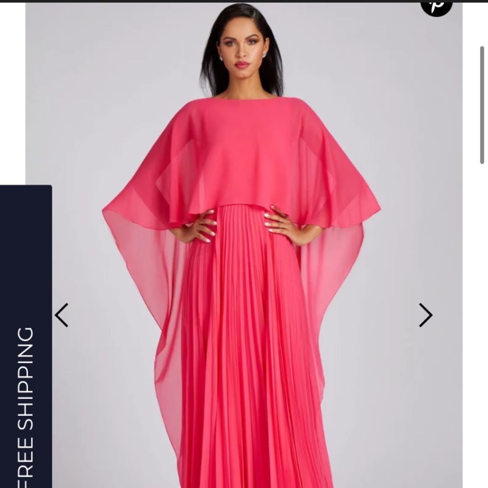 NWT Size 10 Teri Jon Cascade Chiffon Pleat Gown in “Watermelon”